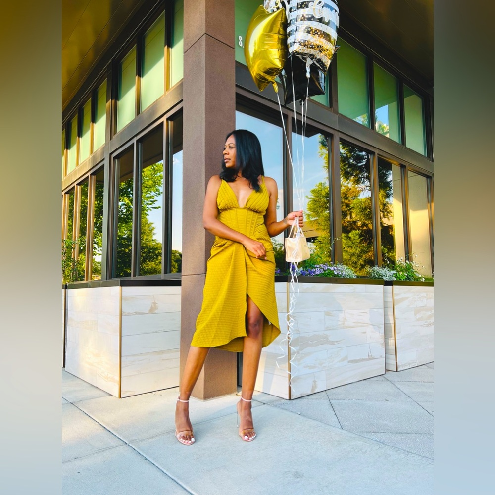 Olive Textured Corset Pleated Midi Dress